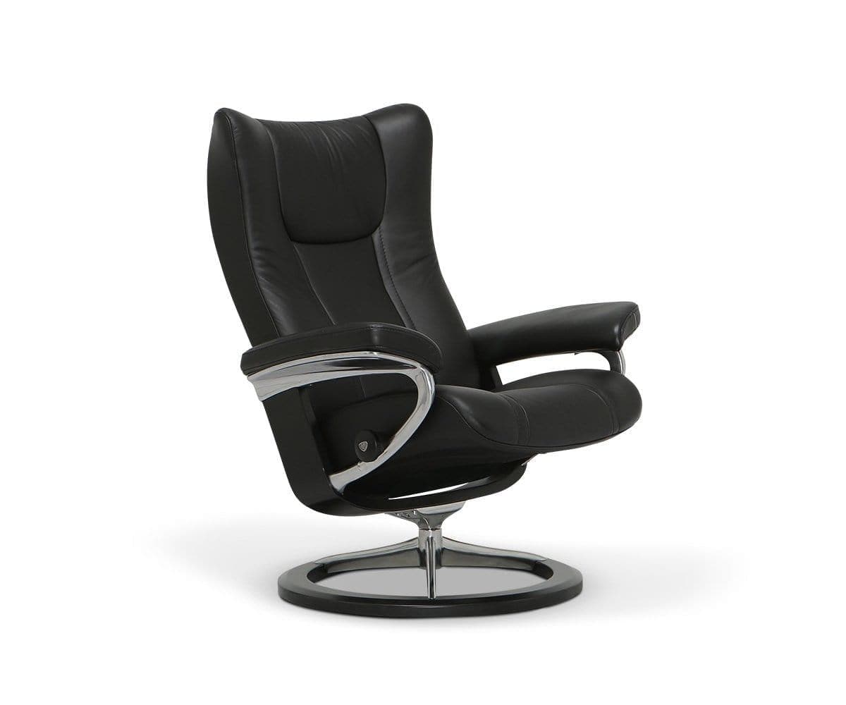 Poltrona reclinabile e poggiapiedi Stressless® Wing con base Signature - Nero
