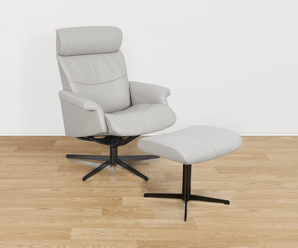 Poltrona reclinabile e pouf in pelle Leif