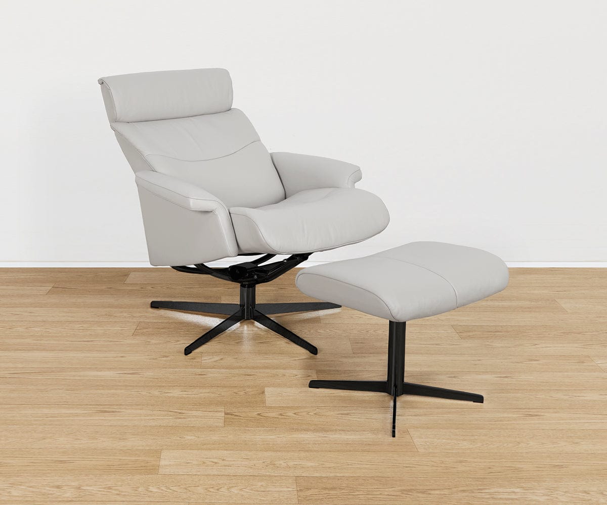 Poltrona reclinabile e pouf in pelle Leif