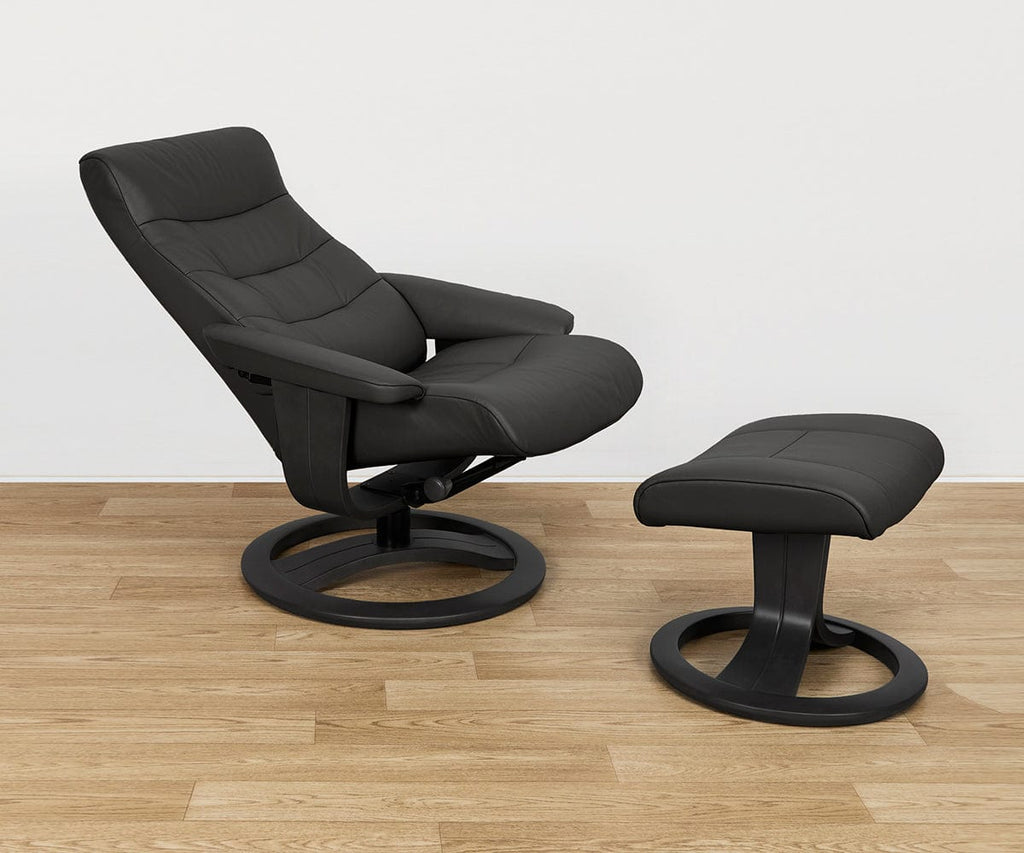 Poltrona reclinabile e pouf in pelle Hans