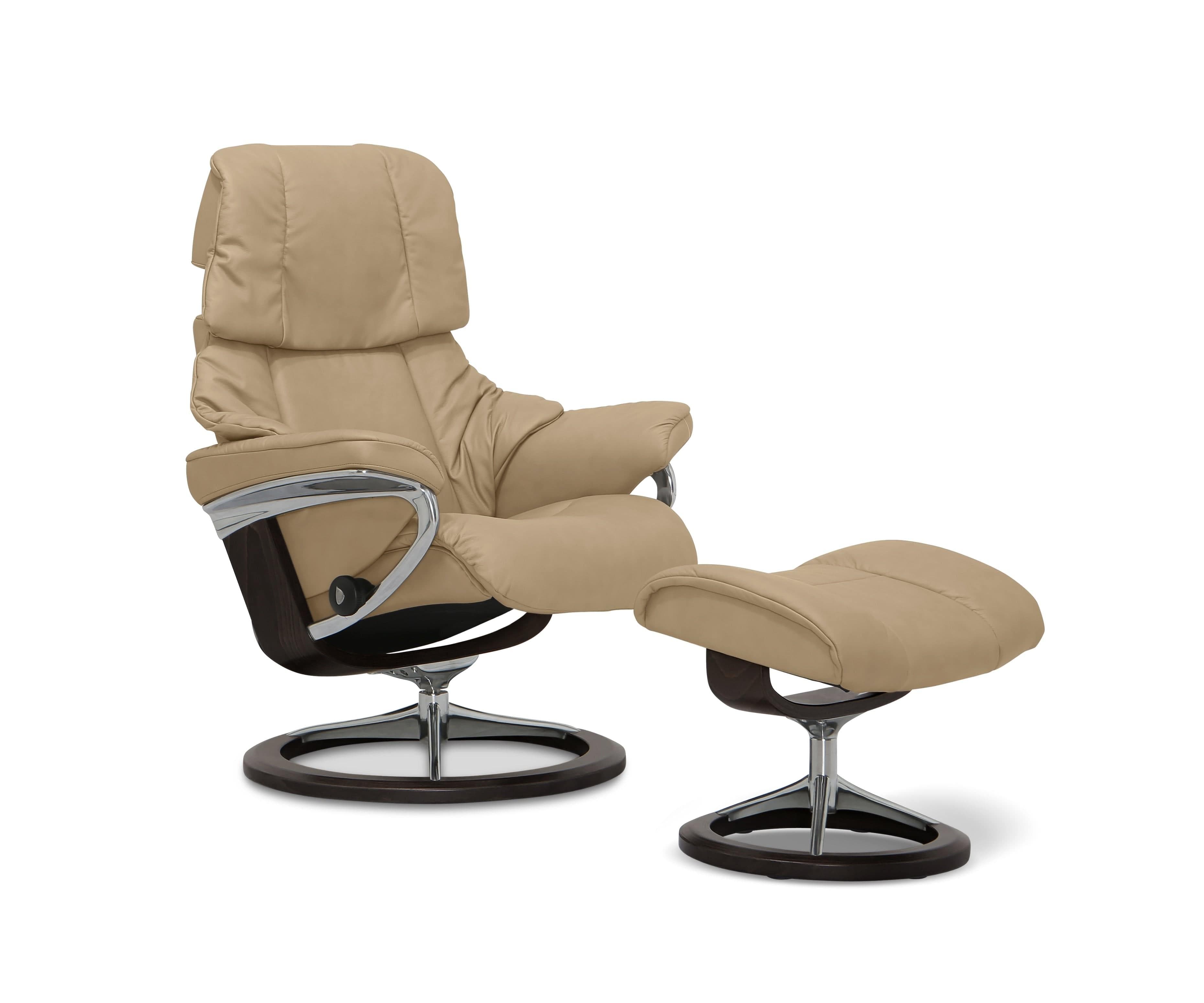 Poltrona reclinabile e poggiapiedi Stressless® Reno con base Signature - Sabbia