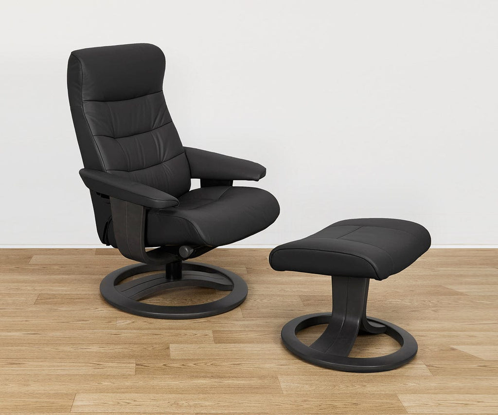 Poltrona reclinabile e pouf in pelle Hans