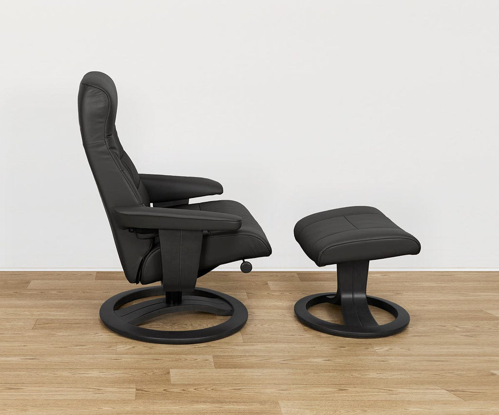 Poltrona reclinabile e pouf in pelle Hans