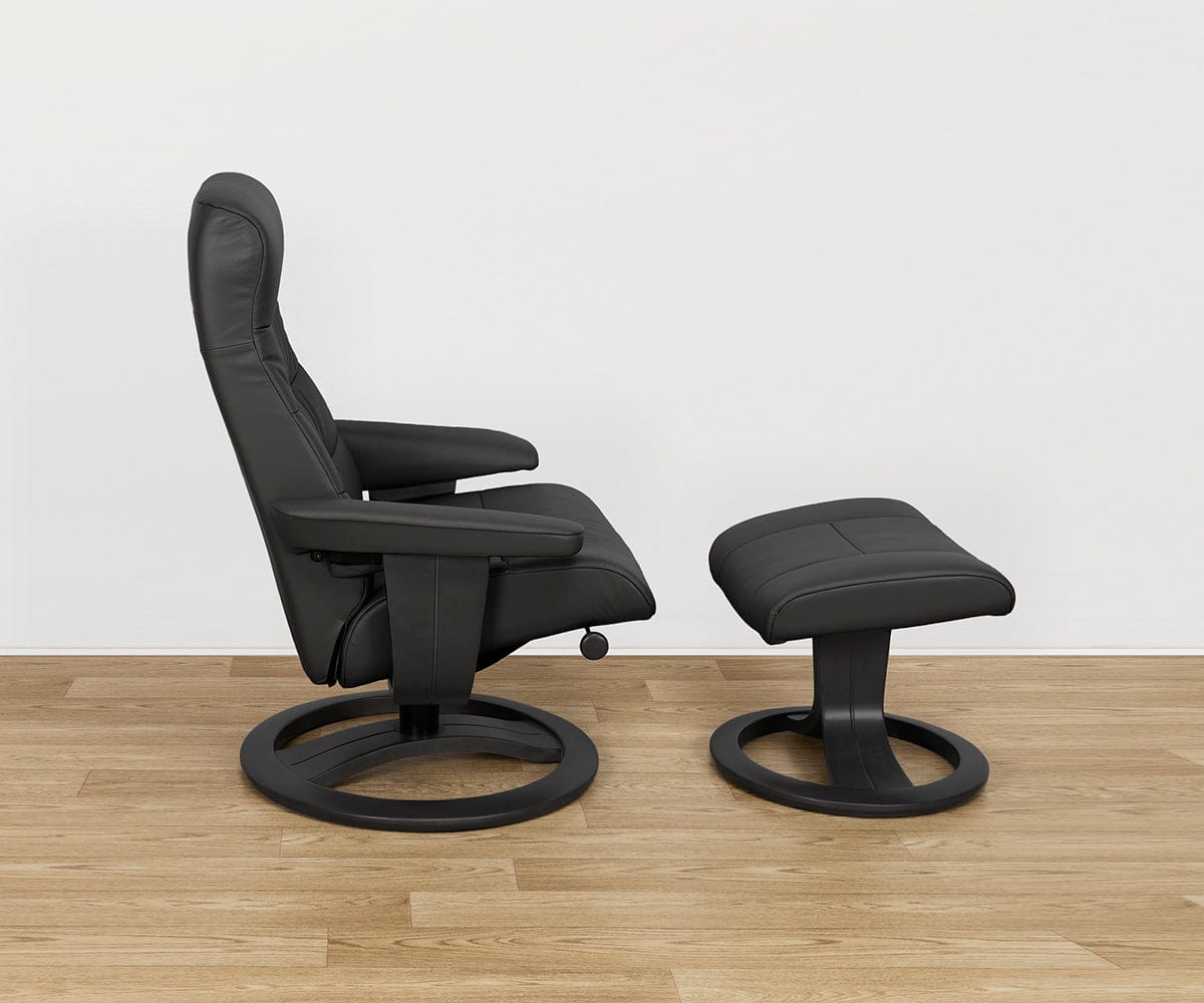 Poltrona reclinabile e pouf in pelle Hans